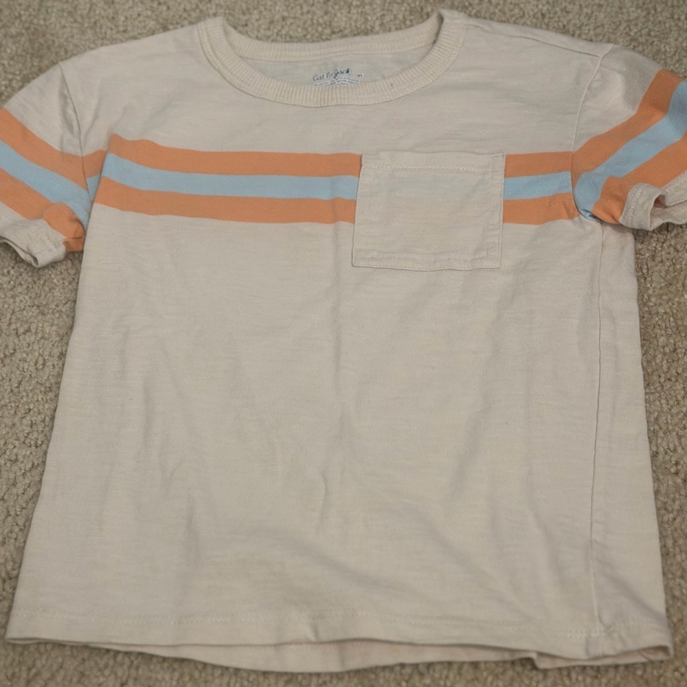 Cat & Jack Cream Tee with Orange and Blue Stripes